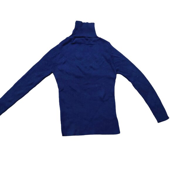 Vintage 1940s-1950s Navy Long Sleeve Ribbed Knit Turtleneck Sweater XS - Picture 6 of 8